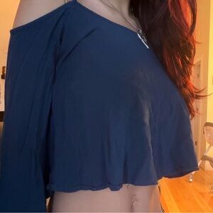 Body Central Dark Blue Off-Shoulder Crop Top